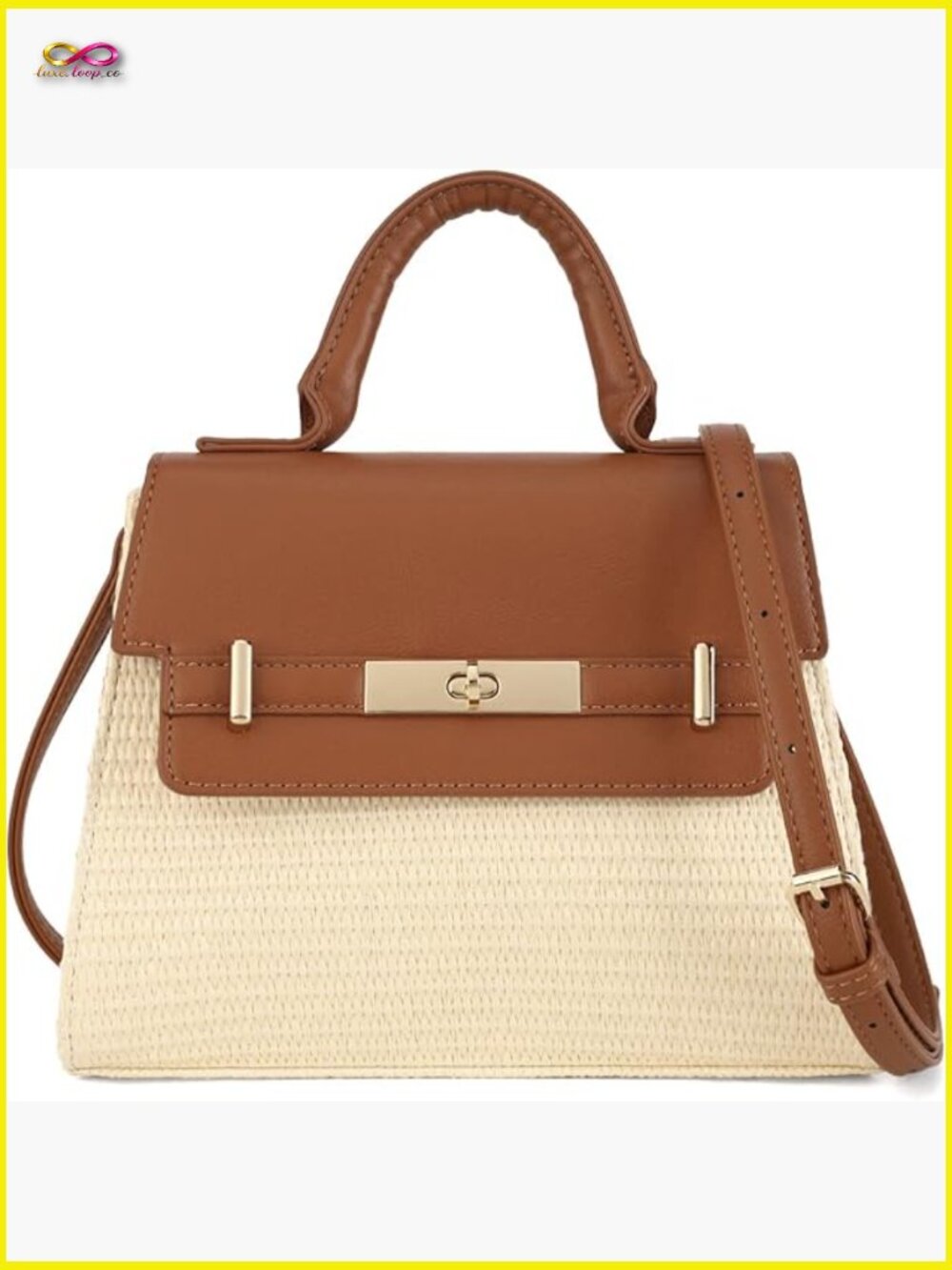 Vegan Leather Woven Crossbody Bag with Top Handle Detachable Strap Twist Lock